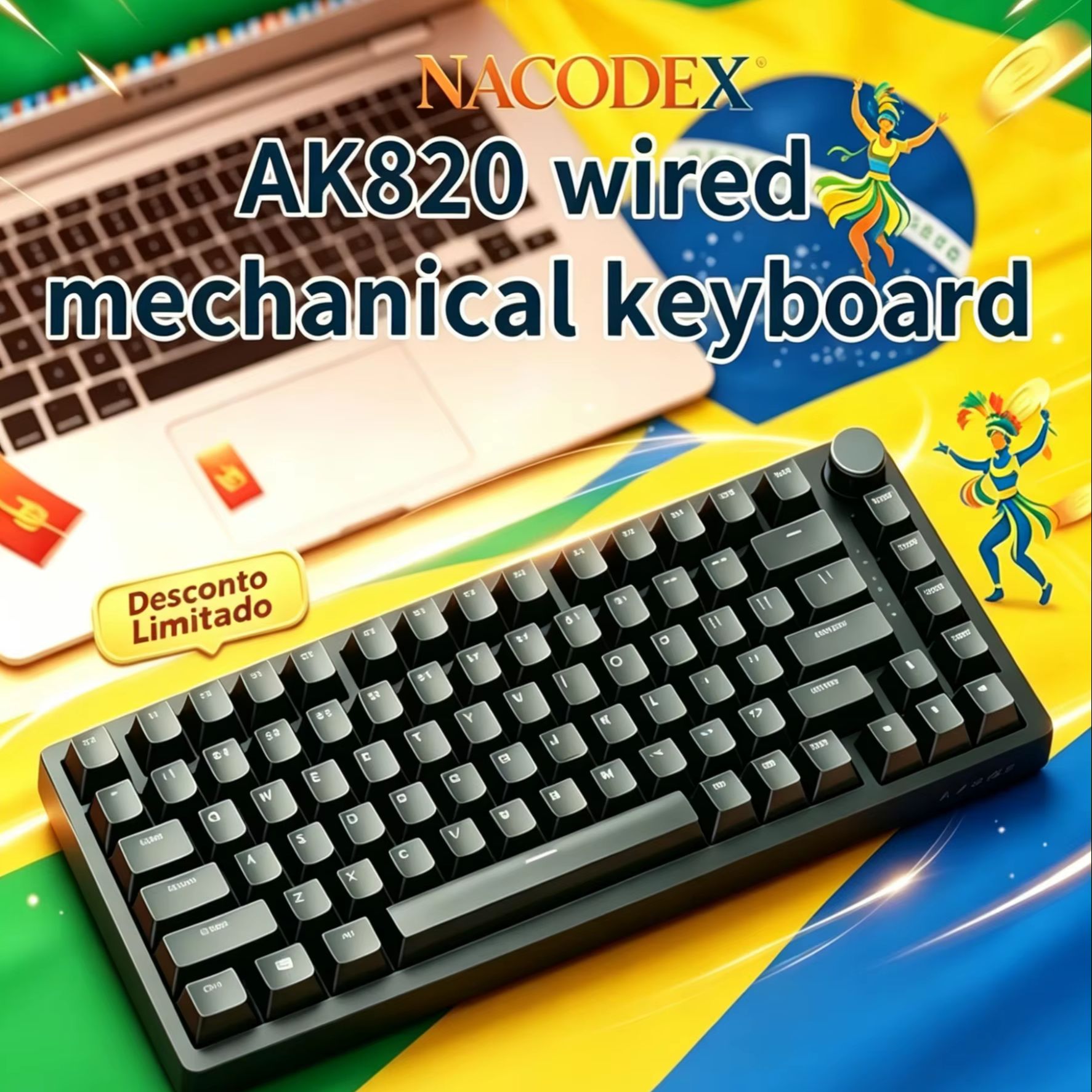 Gaming Keyboard Thocky - AJAZZ AK820 Wired With Rotary Volume