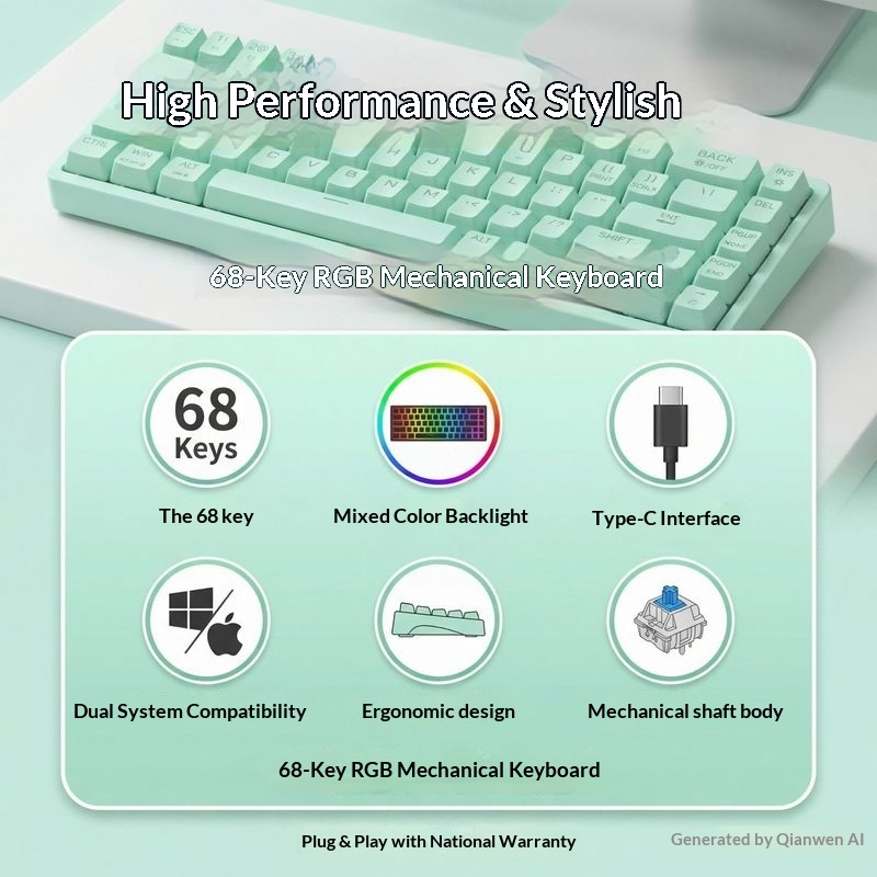 Generic 68 Keys Mechanical Key - Gaming Keyboard Thocky review and price